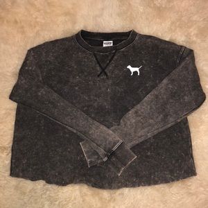 PINK acid wash waffle knit top